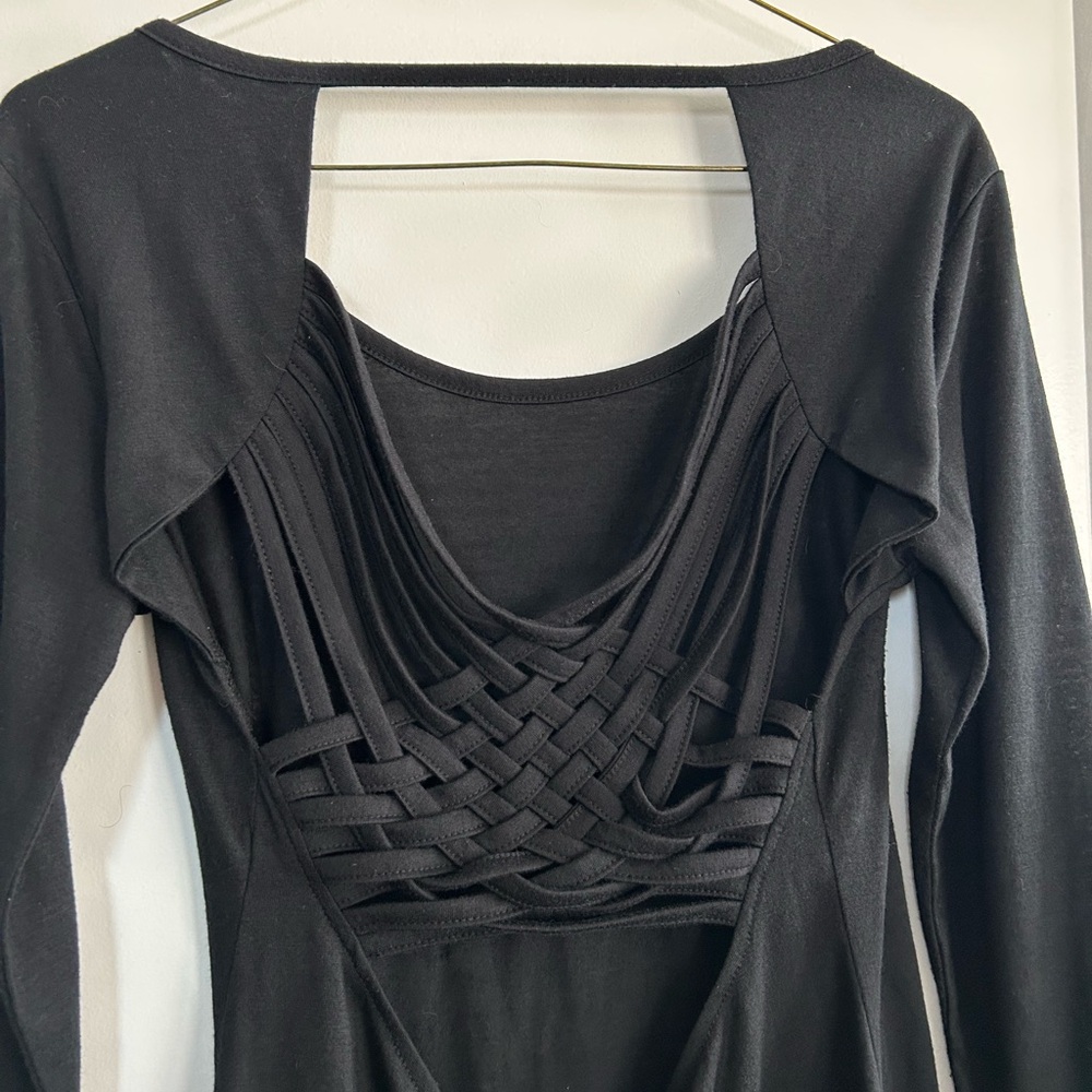 Black Long Sleeve Top with Braided Back Detail - Size M
